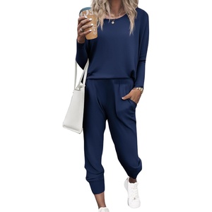 Ekouaer Women’s Pajama Sets Long Sleeve Jogger Pj Sets with Pockets XS-XXL(Navy Blue)
