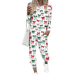 Ekouaer Women’s Pajama Sets Long Sleeve Jogger Pj Sets with Pockets XS-XXL(Red & Green Bows)