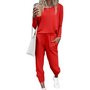 Ekouaer Women’s Pajama Sets Long Sleeve Jogger Pj Sets with Pockets XS-XXL(Red)