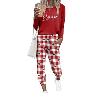 Ekouaer Women’s Pajama Sets Long Sleeve Jogger Pj Sets with Pockets XS-XXL(Red Buffalo Plaid Heart)
