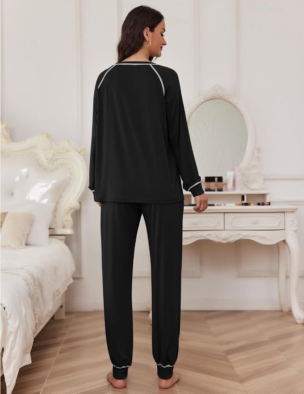 image:imageEkouaer Pajamas Set for Women Soft Comfy Pjs Jogger Lounge SetsBlack