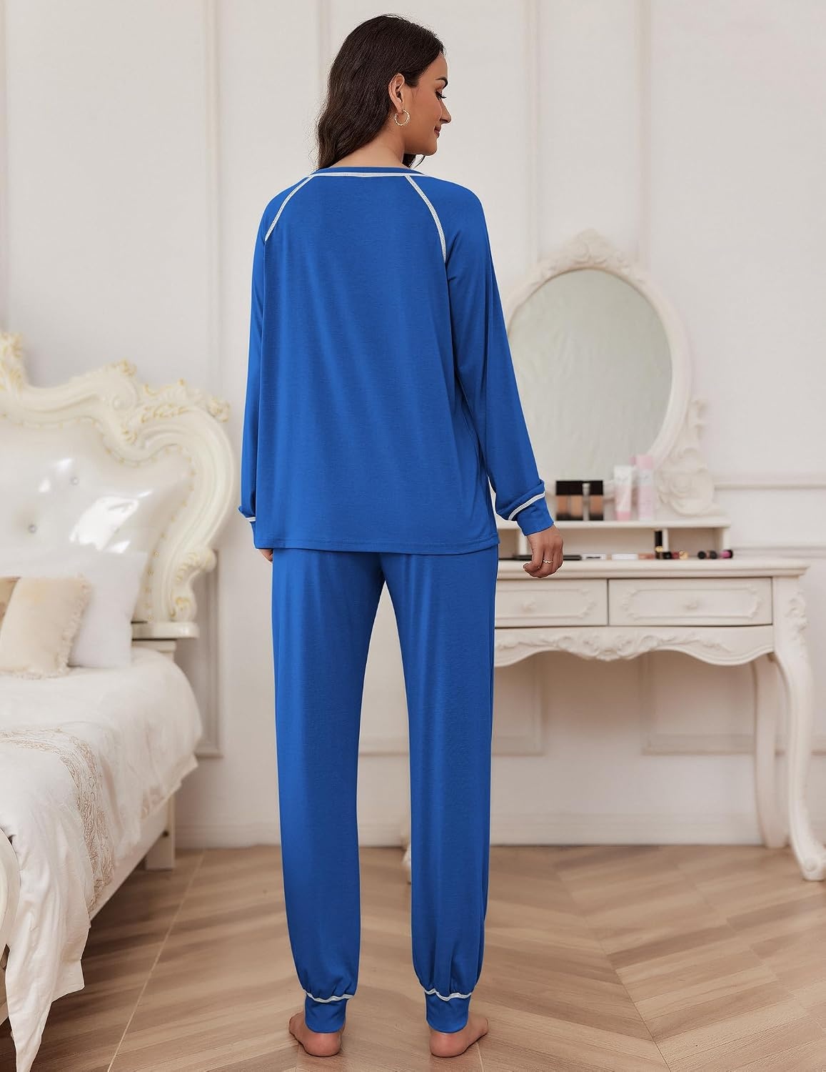 image:imageEkouaer Pajamas Set for Women Soft Comfy Pjs Jogger Lounge SetsBlue
