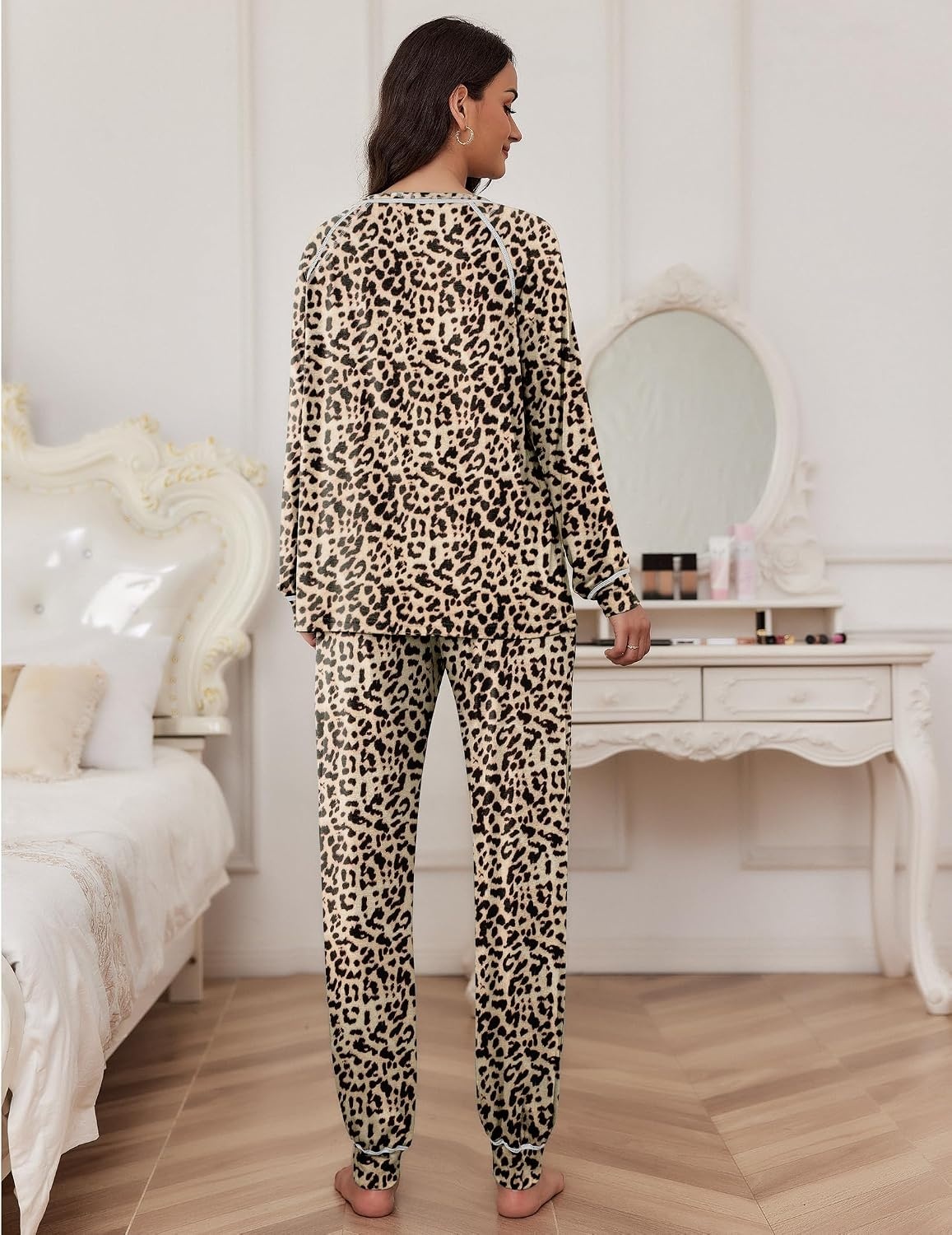 image:imageEkouaer Pajamas Set for Women Soft Comfy Pjs Jogger Lounge SetsBrown Leopard