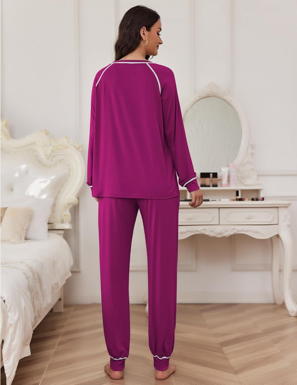 image:imageEkouaer Pajamas Set for Women Soft Comfy Pjs Jogger Lounge SetsCherry Red