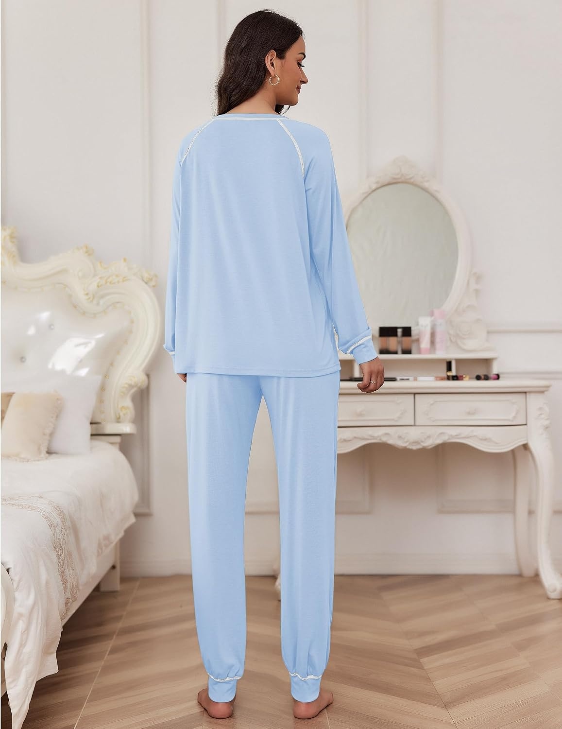 image:imageEkouaer Pajamas Set for Women Soft Comfy Pjs Jogger Lounge SetsClear Blue