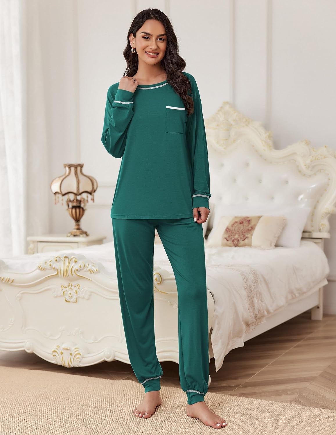 image:imageEkouaer Pajamas Set for Women Soft Comfy Pjs Jogger Lounge SetsDark Green