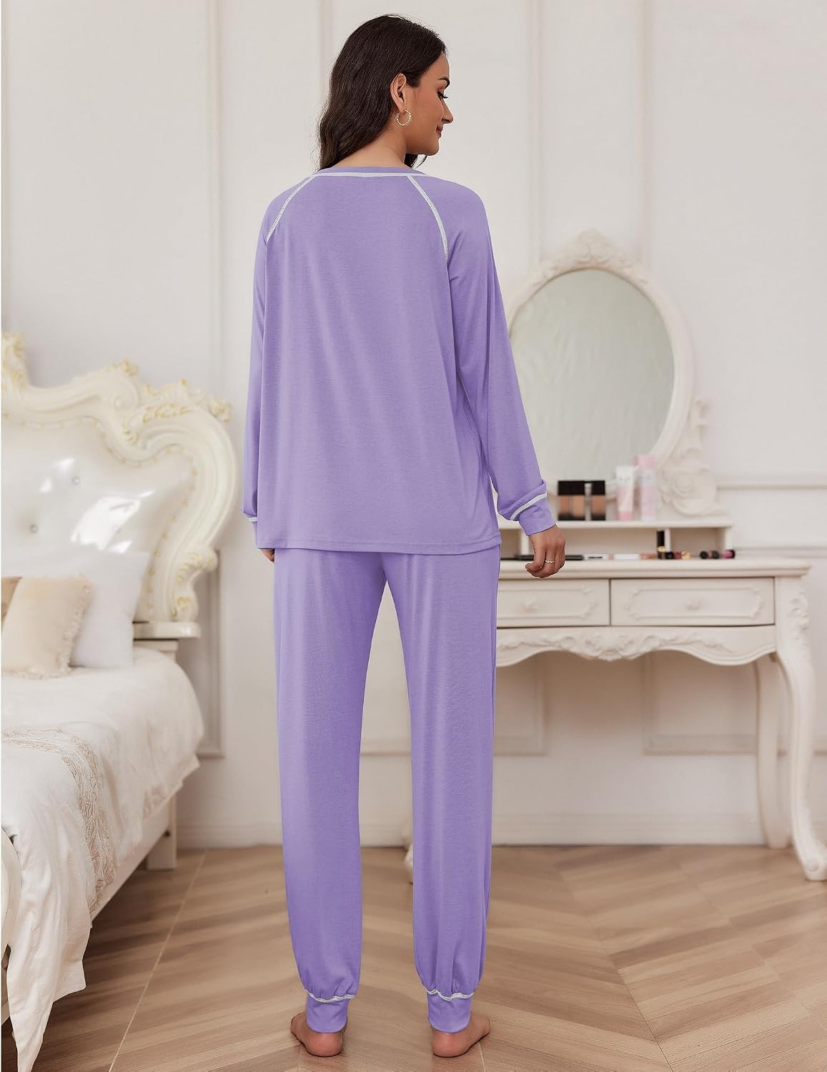 image:imageEkouaer Pajamas Set for Women Soft Comfy Pjs Jogger Lounge SetsLilac