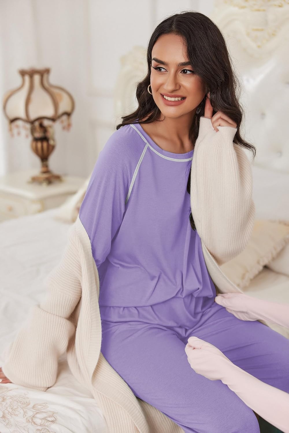 image:imageEkouaer Pajamas Set for Women Soft Comfy Pjs Jogger Lounge SetsLilac