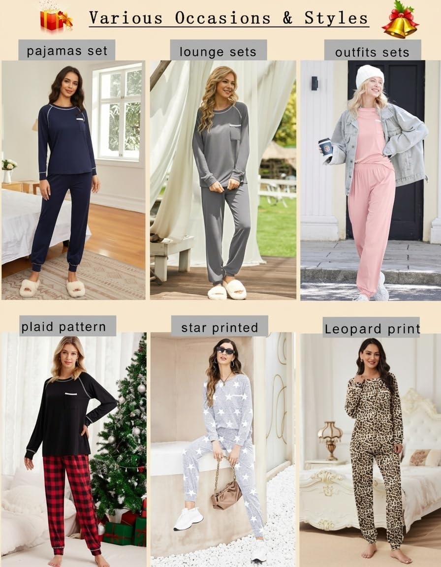 image:imageEkouaer Pajamas Set for Women Soft Comfy Pjs Jogger Lounge SetsNavy