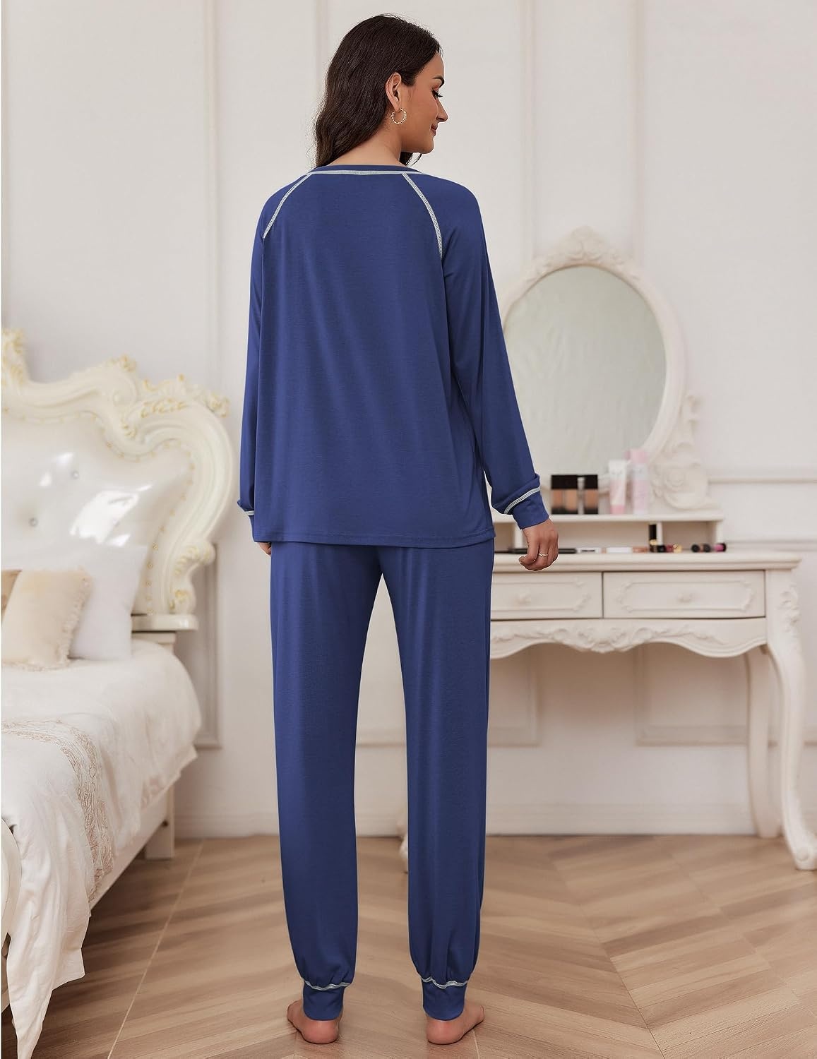 image:imageEkouaer Pajamas Set for Women Soft Comfy Pjs Jogger Lounge SetsNavy