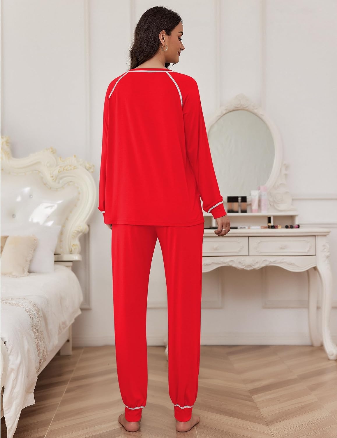 image:imageEkouaer Pajamas Set for Women Soft Comfy Pjs Jogger Lounge SetsRed
