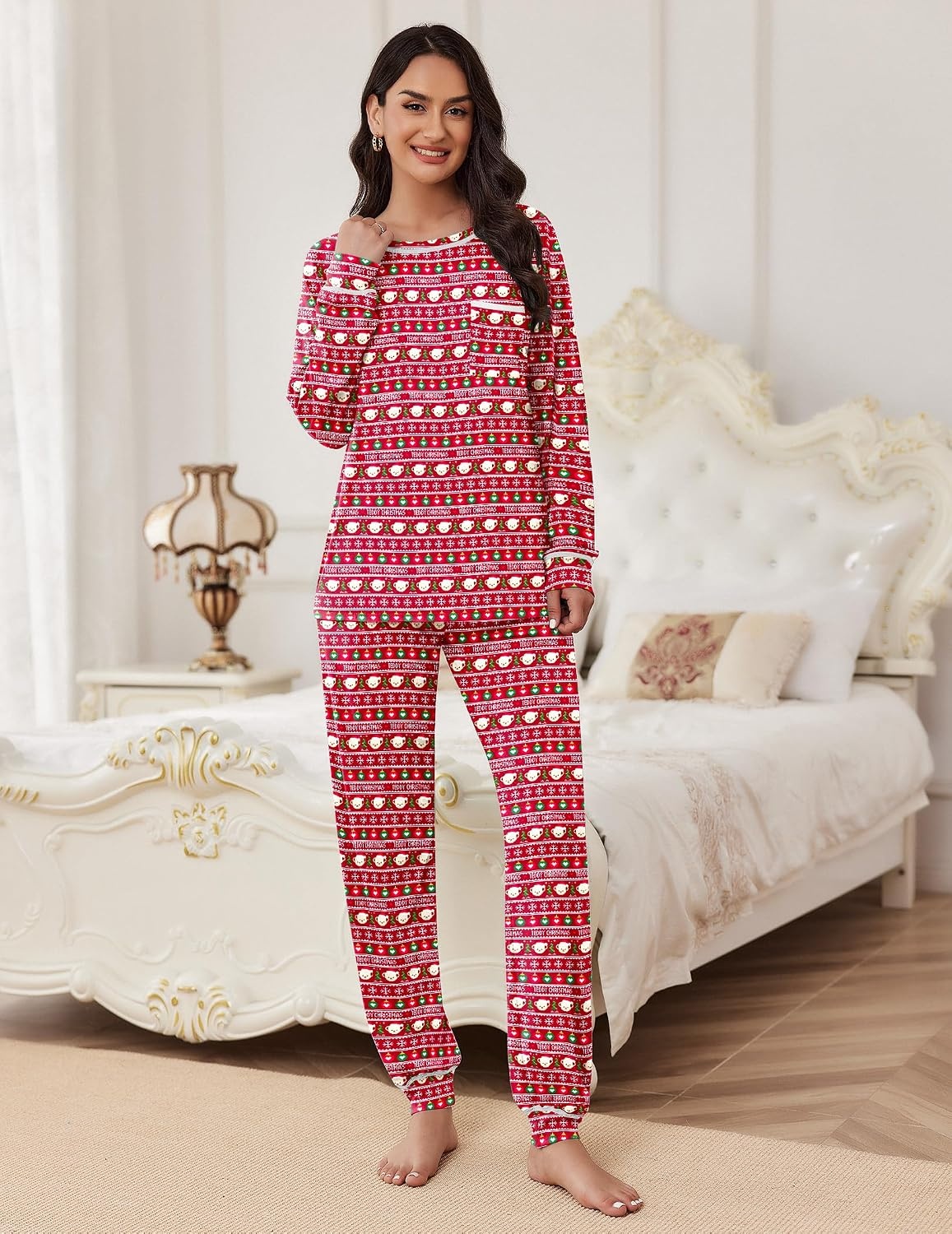 image:imageEkouaer Pajamas Set for Women Soft Comfy Pjs Jogger Lounge SetsRed Teddy