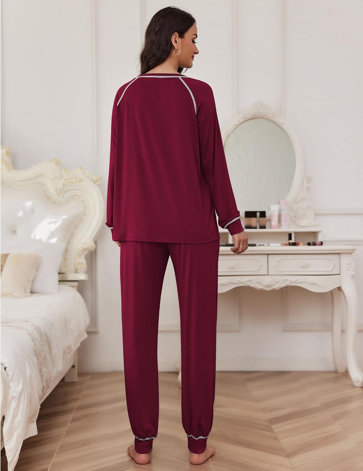 image:imageEkouaer Pajamas Set for Women Soft Comfy Pjs Jogger Lounge SetsWine Red