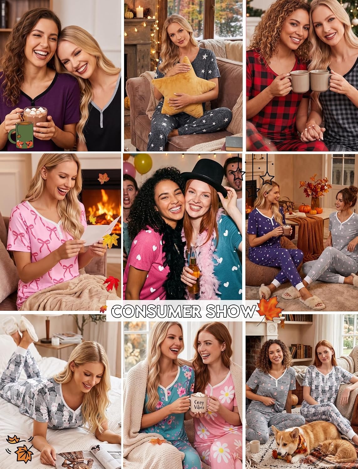 image:imageEkouaer Pajamas for Women Set 2 Piece Short Sleeve Fall Pjs with PocketsBlue Purple Plaid