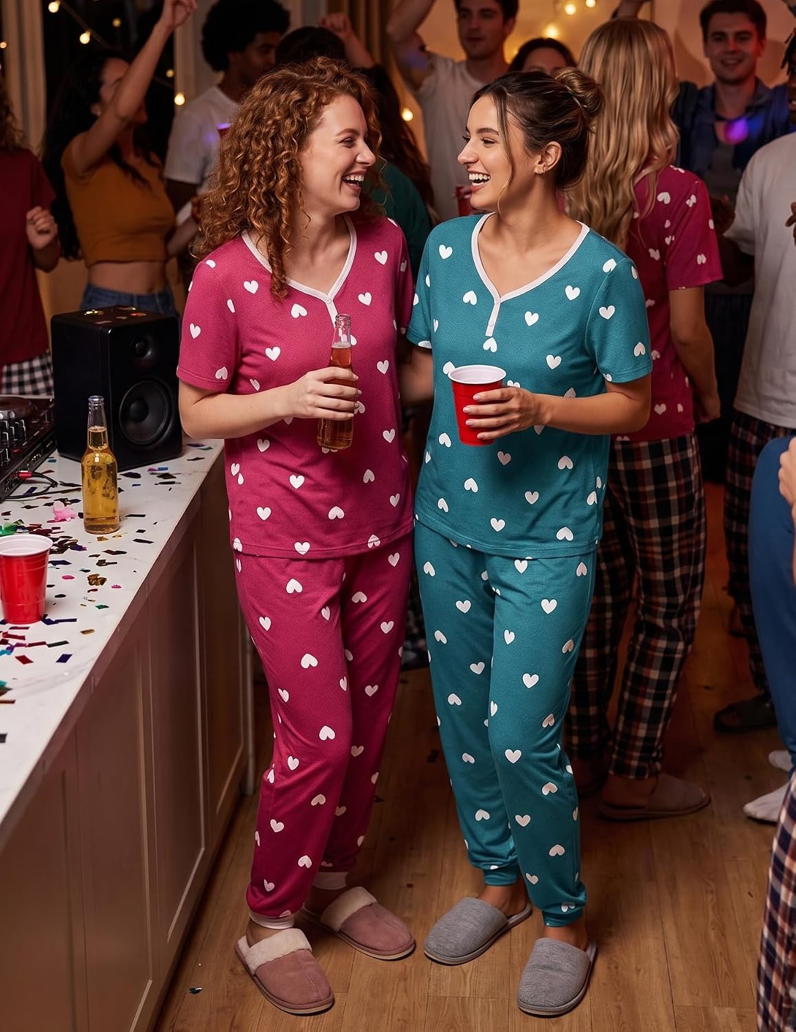image:imageEkouaer Pajamas for Women Set 2 Piece Short Sleeve Fall Pjs with PocketsGreen Heart
