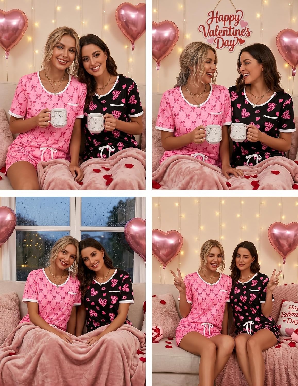 image:imageEkouaer Pajamas for Womens Set 2 Piece Soft Sleepwear Chest PocketHeartbow