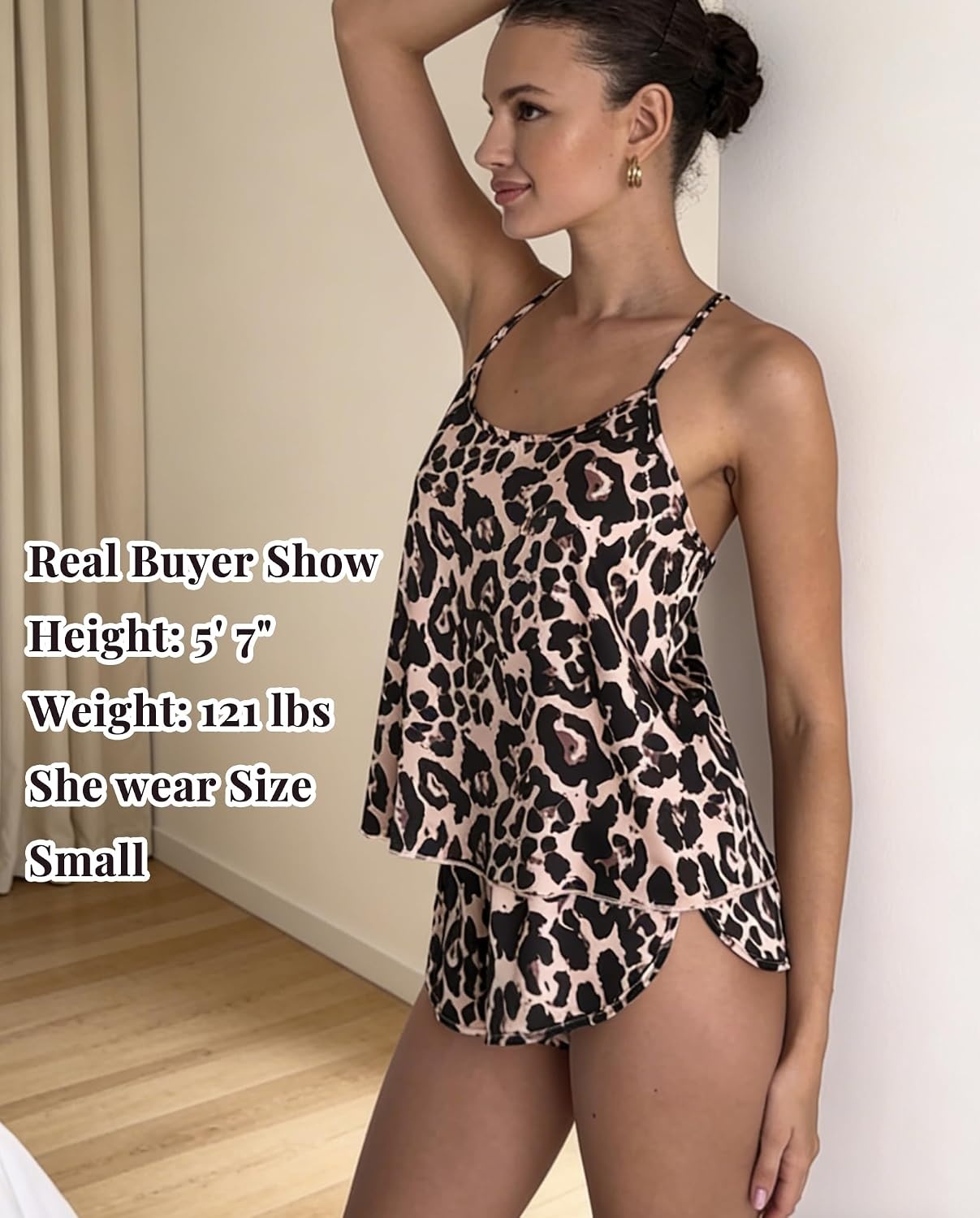 image:imageEkouaer Silk Pajamas Set for Women Satin Backless Lingerie Pjs NightwearPrintclassic Leopard