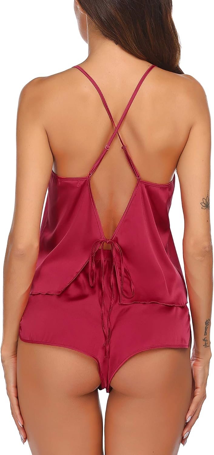 image:imageEkouaer Silk Pajamas Set for Women Satin Backless Lingerie Pjs NightwearWine Red