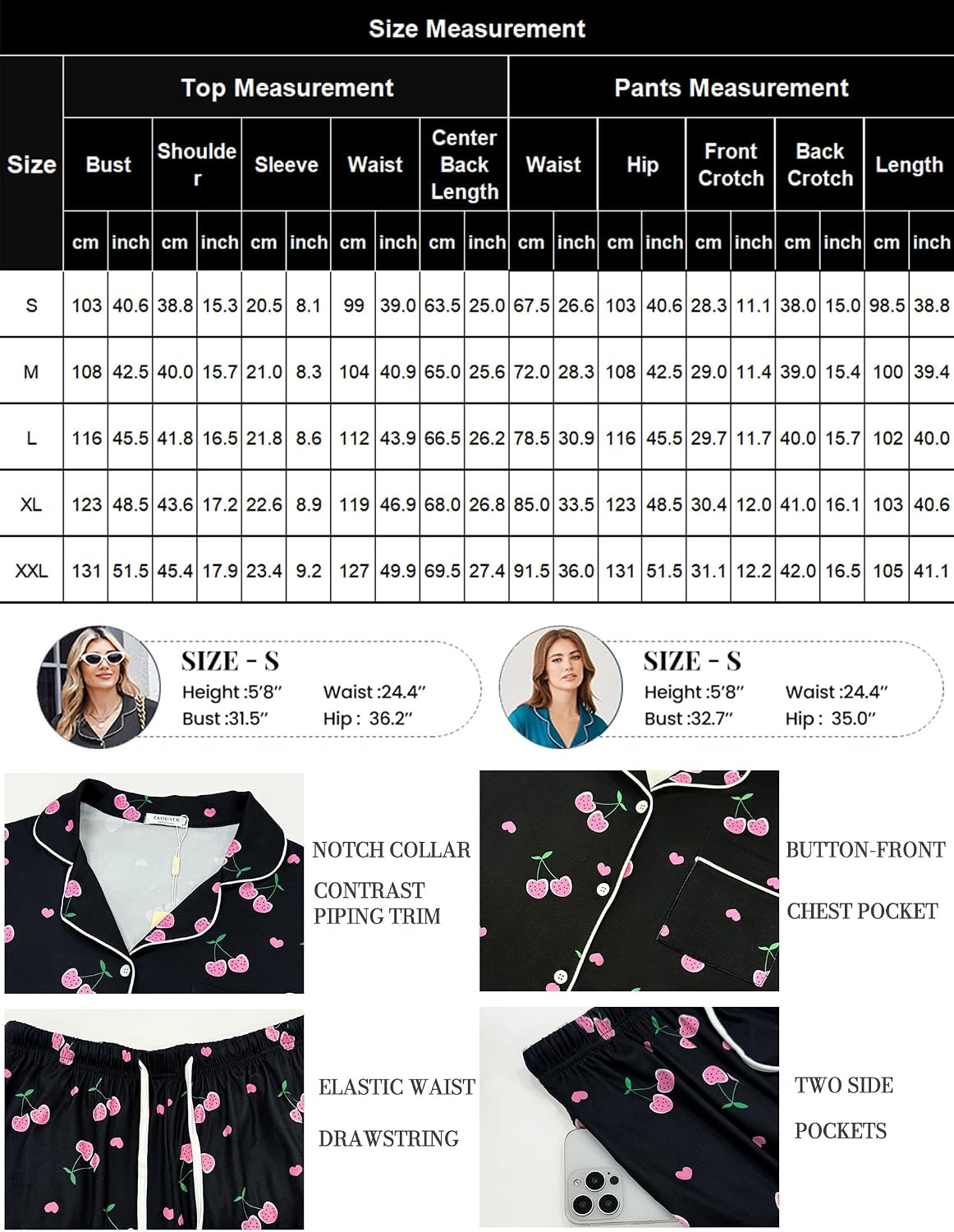 image:imageEkouaer Women Pajama Set Short Sleeve Button Down Pjs with Jogger PantsBlack