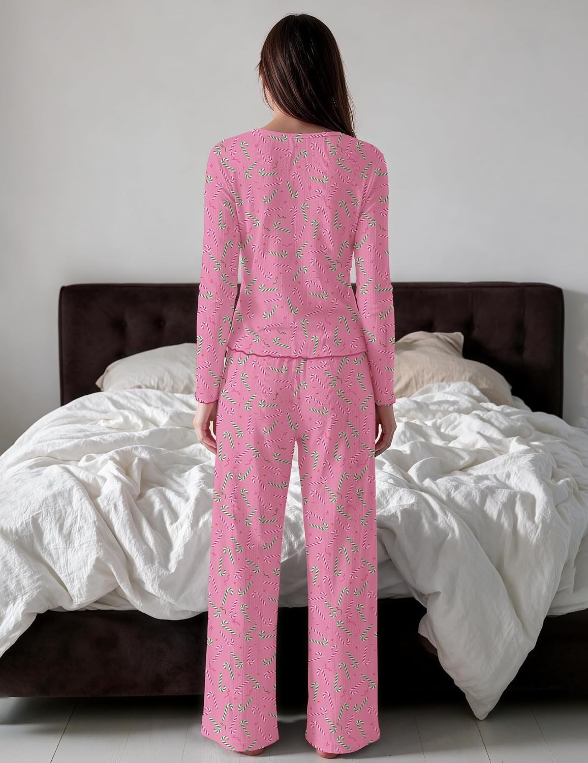 image:imageEkouaer Womens Long Sleeve Pajama Set Cozy 2 Piece PJS Matching SleepwearChristmas Cane