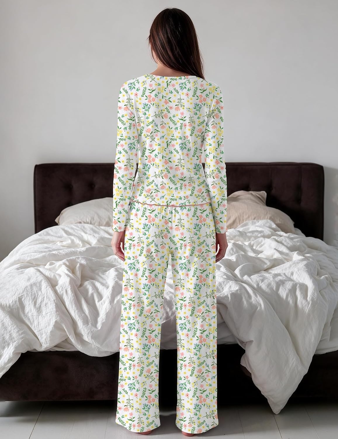image:imageEkouaer Womens Long Sleeve Pajama Set Cozy 2 Piece PJS Matching SleepwearFloral