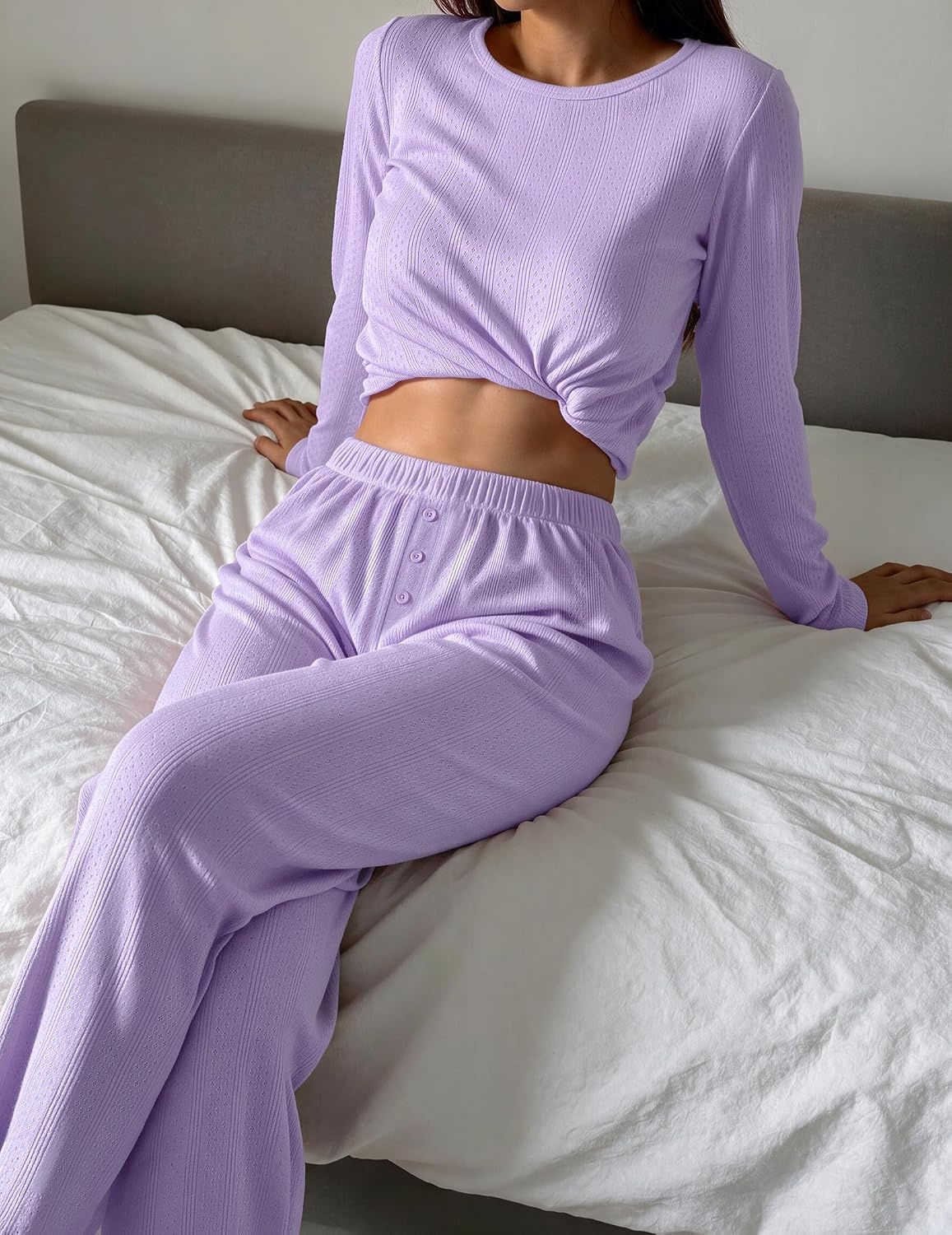 image:imageEkouaer Womens Long Sleeve Pajama Set Cozy 2 Piece PJS Matching SleepwearLilac