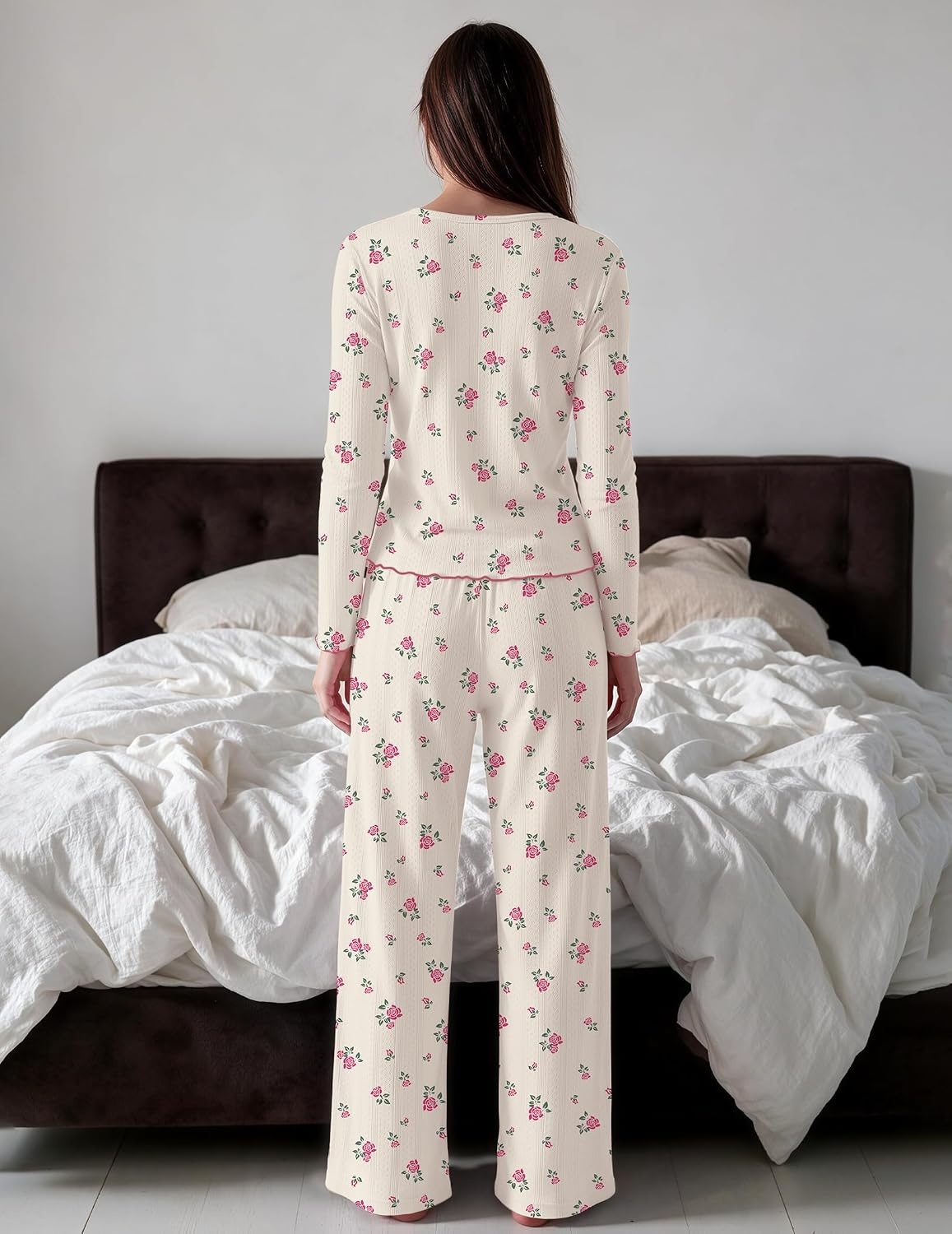 image:imageEkouaer Womens Long Sleeve Pajama Set Cozy 2 Piece PJS Matching SleepwearLittle Flower