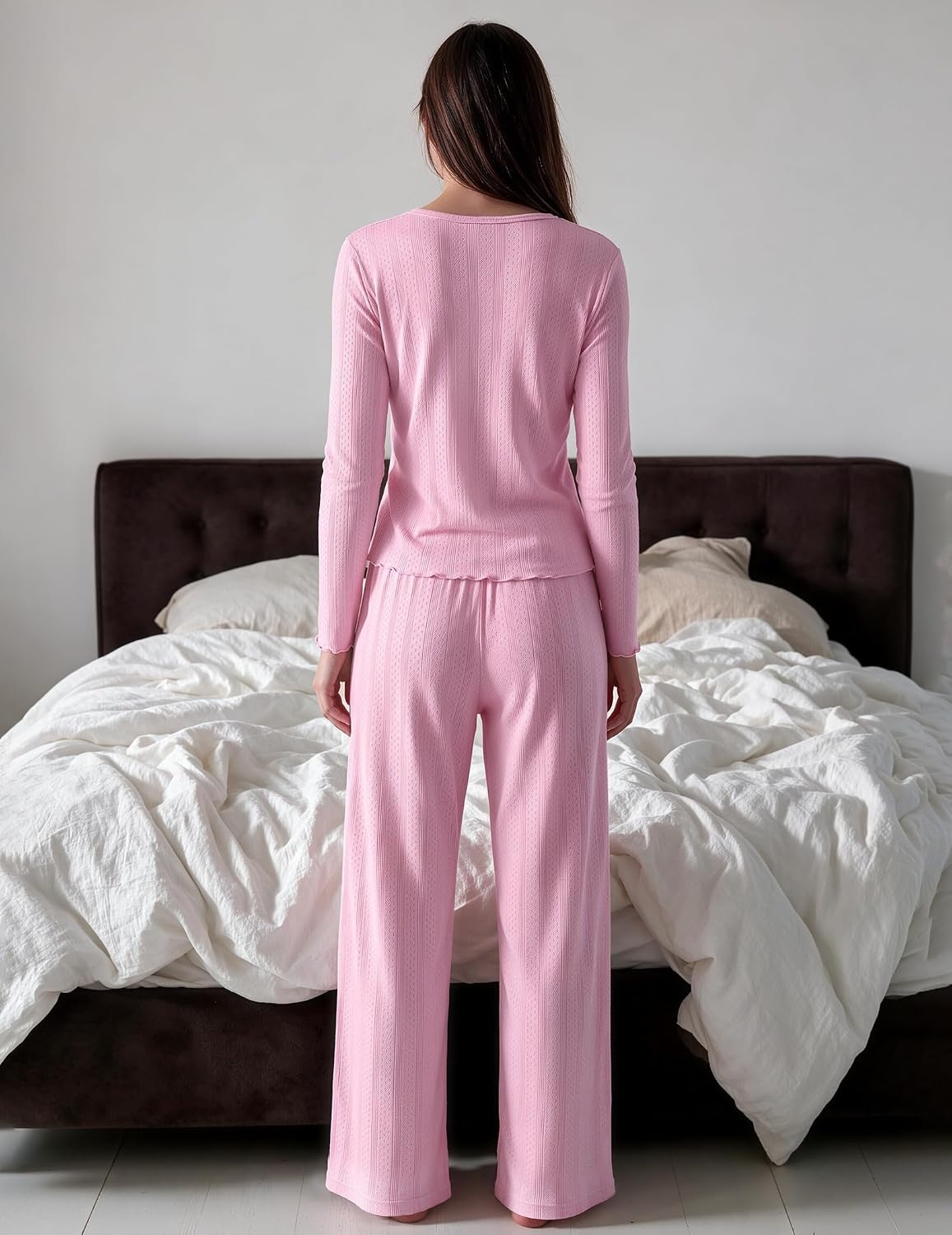 image:imageEkouaer Womens Long Sleeve Pajama Set Cozy 2 Piece PJS Matching SleepwearPink