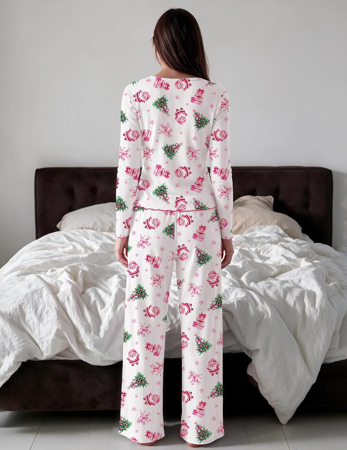 image:imageEkouaer Womens Long Sleeve Pajama Set Cozy 2 Piece PJS Matching SleepwearSanta Claus