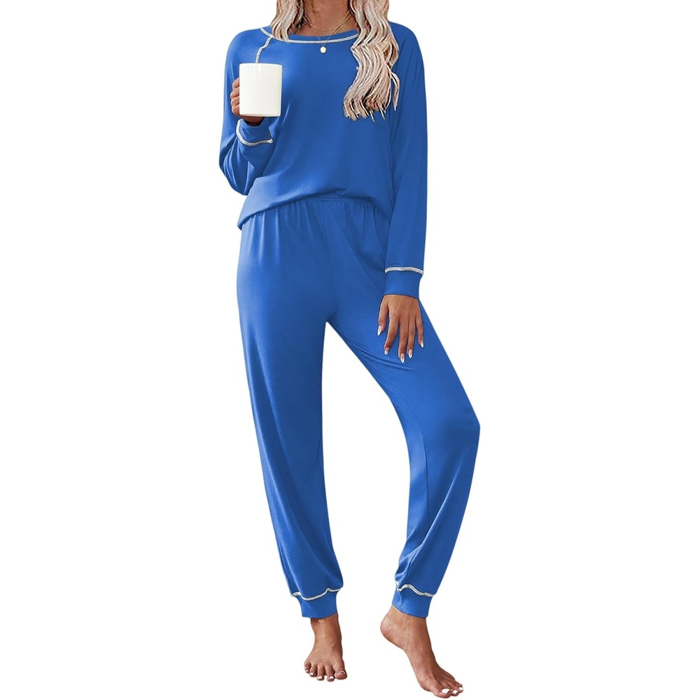 image:imageEkouaer Pajamas Set for Women Soft Comfy Pjs Jogger Lounge SetsBlue