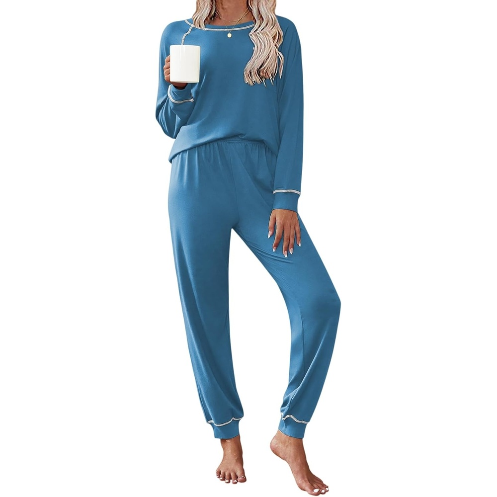 image:imageEkouaer Pajamas Set for Women Soft Comfy Pjs Jogger Lounge SetsBlue Green
