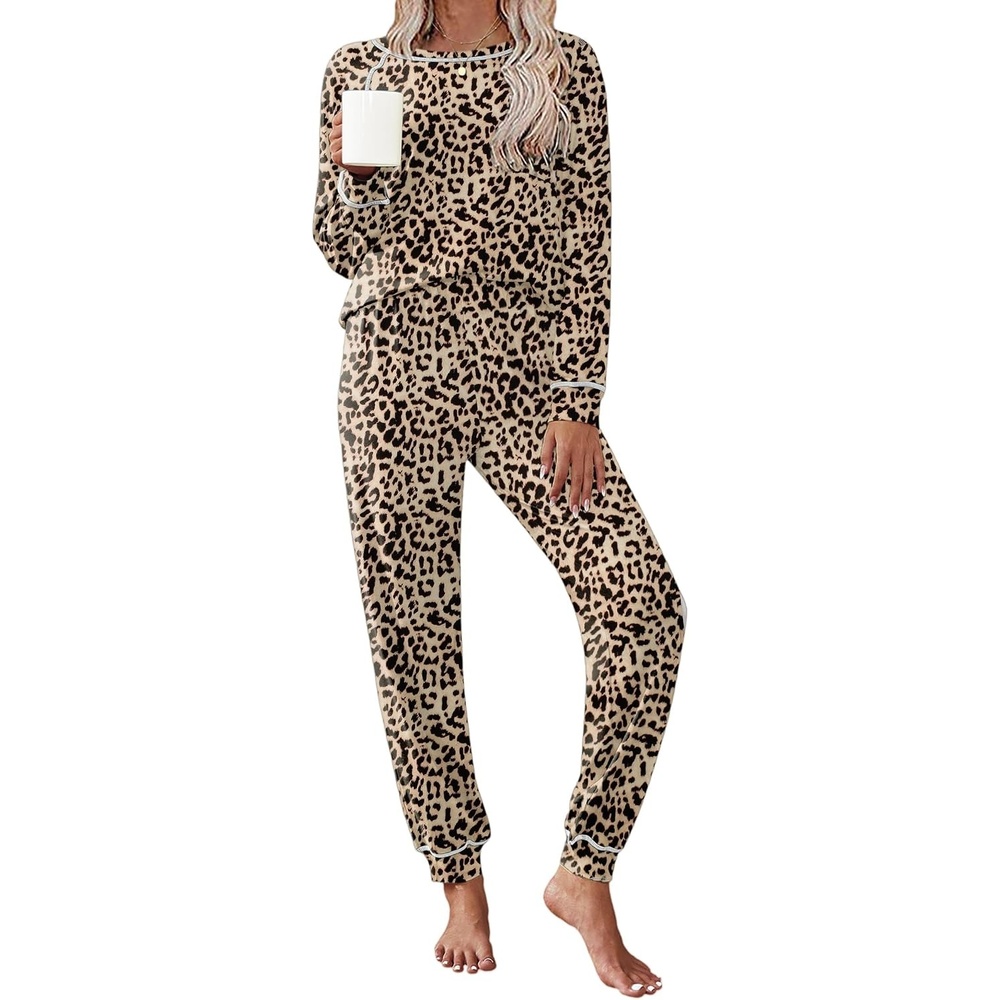 image:imageEkouaer Pajamas Set for Women Soft Comfy Pjs Jogger Lounge SetsBrown Leopard