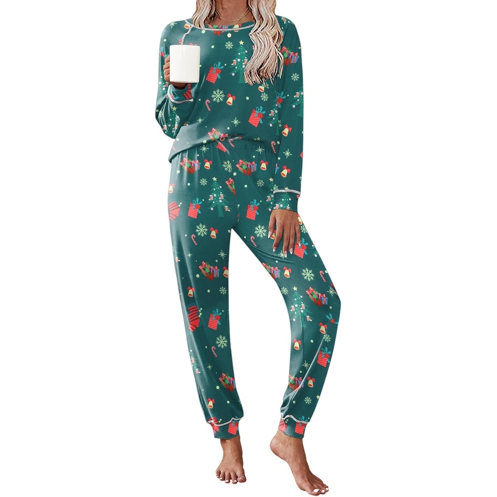 image:imageEkouaer Pajamas Set for Women Soft Comfy Pjs Jogger Lounge SetsChristmas Green