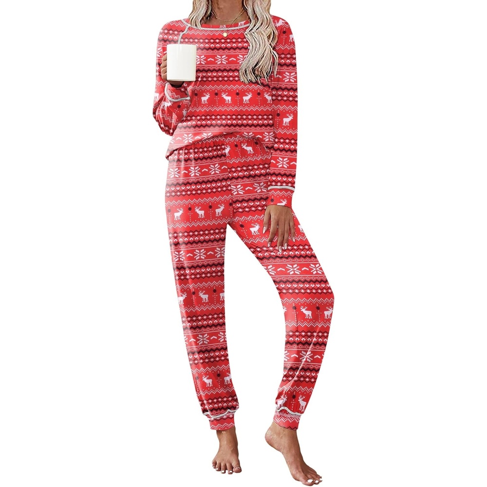 image:imageEkouaer Pajamas Set for Women Soft Comfy Pjs Jogger Lounge SetsChristmas Red