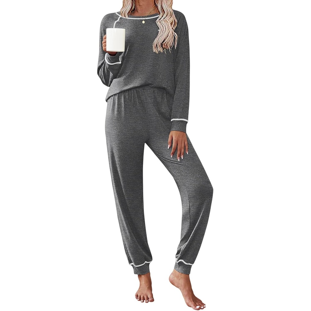 image:imageEkouaer Pajamas Set for Women Soft Comfy Pjs Jogger Lounge SetsDark Gray