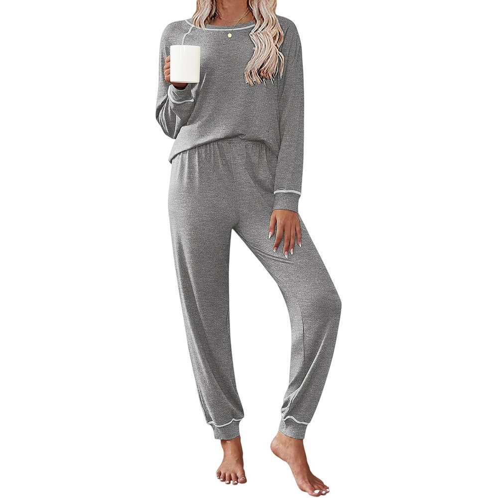 image:imageEkouaer Pajamas Set for Women Soft Comfy Pjs Jogger Lounge SetsFlower Gray