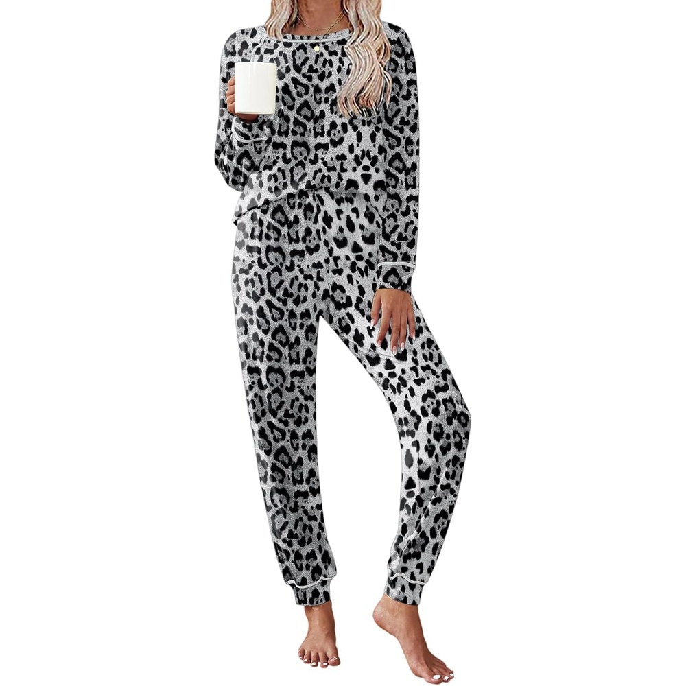 image:imageEkouaer Pajamas Set for Women Soft Comfy Pjs Jogger Lounge SetsGrey Leopard