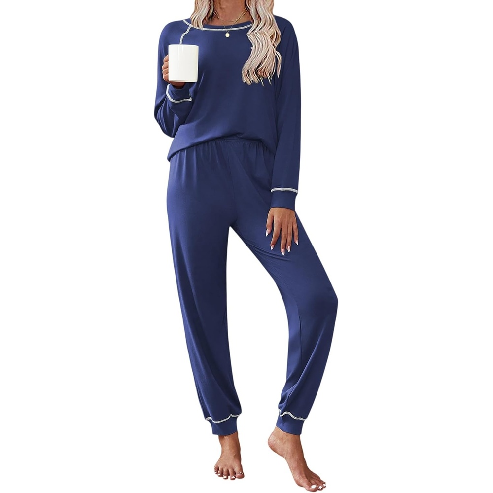 image:imageEkouaer Pajamas Set for Women Soft Comfy Pjs Jogger Lounge SetsNavy
