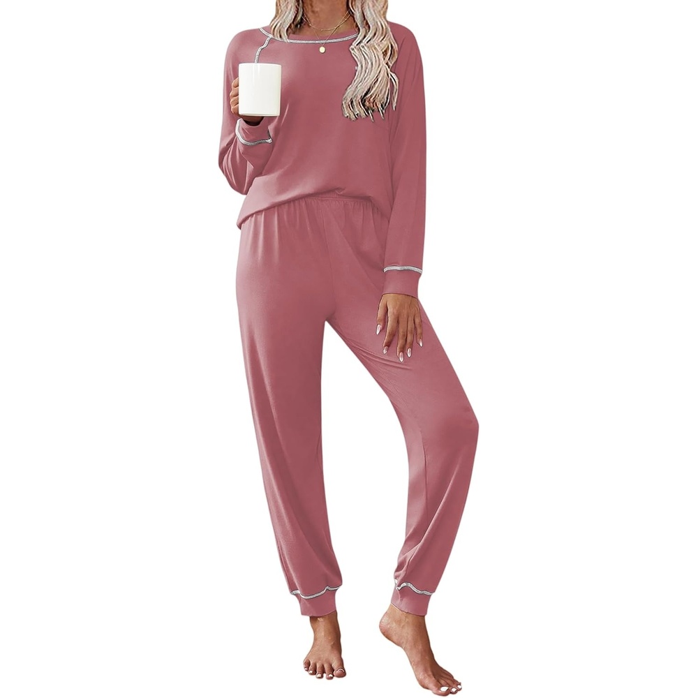 image:imageEkouaer Pajamas Set for Women Soft Comfy Pjs Jogger Lounge SetsOld Rose