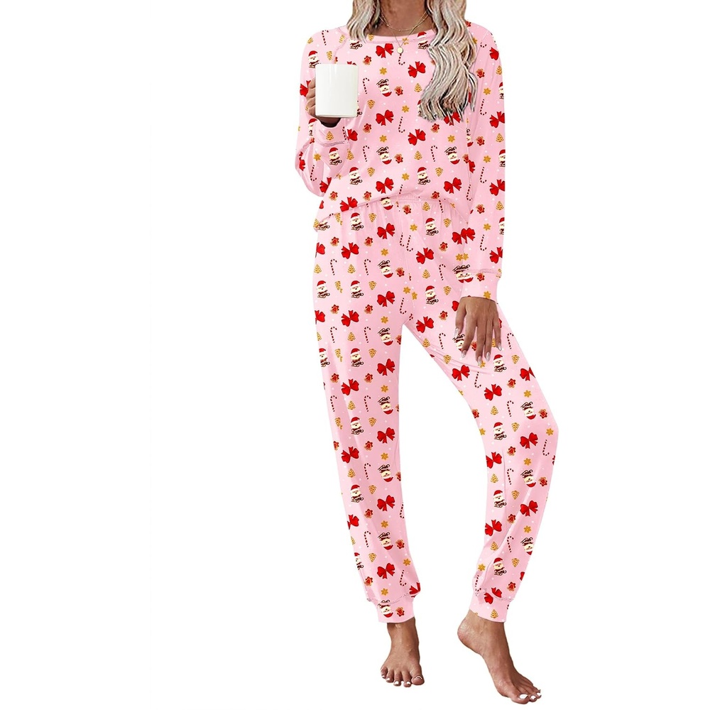 image:imageEkouaer Pajamas Set for Women Soft Comfy Pjs Jogger Lounge SetsPink Santa