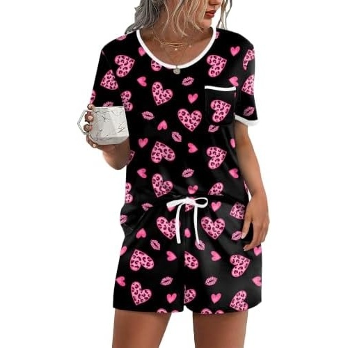 image:imageEkouaer Pajamas for Womens Set 2 Piece Soft Sleepwear Chest PocketLeopardheart