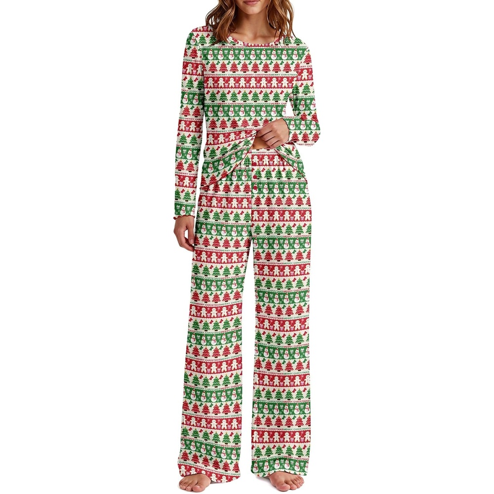 image:imageEkouaer Womens Long Sleeve Pajama Set Cozy 2 Piece PJS Matching SleepwearGingerbread Men
