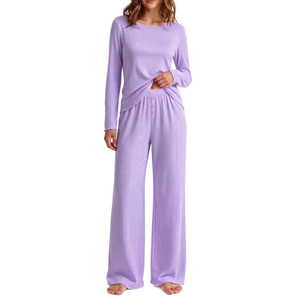 image:imageEkouaer Womens Long Sleeve Pajama Set Cozy 2 Piece PJS Matching SleepwearLilac