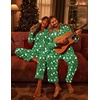 Ekouaer Couple Matching Pajamas 100% Cotton Long Sleeve Loungewear Pj Sets(Christmas Green Gingerbread Man)