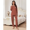 Ekouaer Pajamas Set for Women Soft Comfy Pjs Jogger Lounge Sets(Brown)