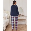 Ekouaer Pajamas Set for Women Soft Comfy Pjs Jogger Lounge Sets(Navy Plaid)