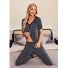 Ekouaer Pajamas for Women Set 2 Piece Short Sleeve Fall Pjs with Pockets(Black Plaid)