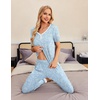 Ekouaer Pajamas for Women Set 2 Piece Short Sleeve Fall Pjs with Pockets(Blue Cashew)