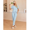 Ekouaer Pajamas for Women Set 2 Piece Short Sleeve Fall Pjs with Pockets(Blue Cashew)
