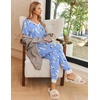 Ekouaer Pajamas for Women Set 2 Piece Short Sleeve Fall Pjs with Pockets(Blue Flowers)